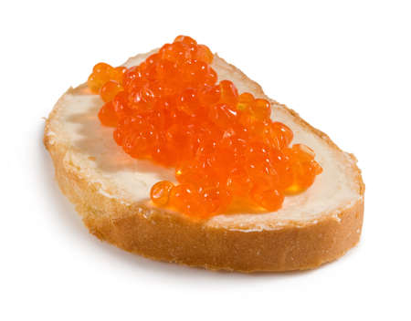 Isolated image of bread with red caviar closeupの写真素材
