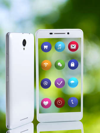 image of smartphone and icons close-upの写真素材