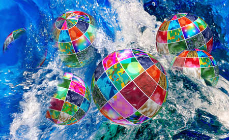 image of colored balls in the water closeupの写真素材