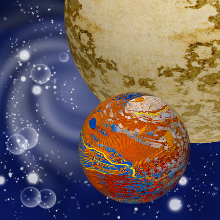 Illustration of planets in outer space closeupの写真素材