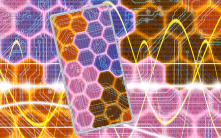 Image of smartphones on techno background close up