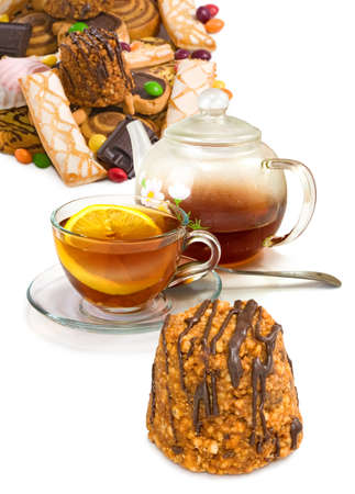 image of cup of tea and cookies close upの写真素材