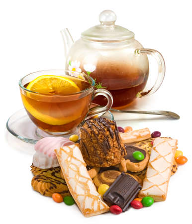 image of cup of tea and cookies close upの写真素材
