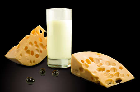 image of glass of milk and cheese close up