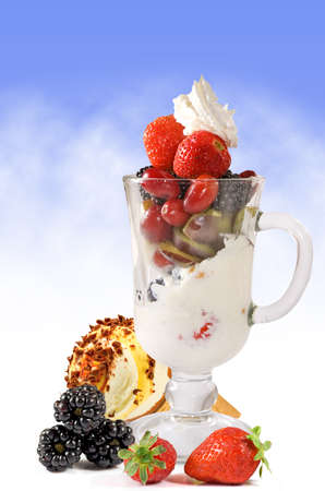 Image of ice cream and fruit close upの写真素材