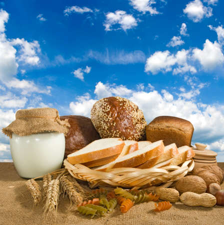 image of sour cream and bread against the sky closeupの写真素材