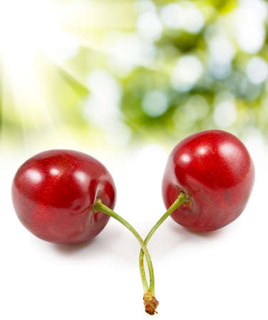 Isolated image of cherries on white background close upの写真素材
