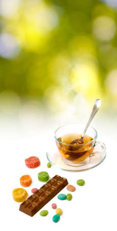 image of tea and candy closeupの写真素材