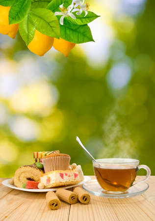 image of tea and cookies close upの写真素材