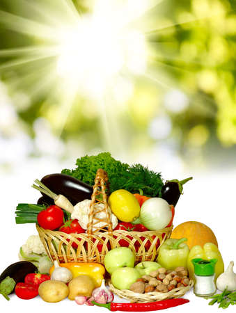 images of different fruits and vegetables in the basketの写真素材