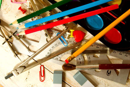 Image of office supplies on the table closeup