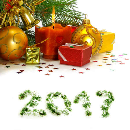 image of many Christmas decorations closeupの写真素材