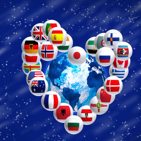 image of flags of different countries on a globe close-upの写真素材