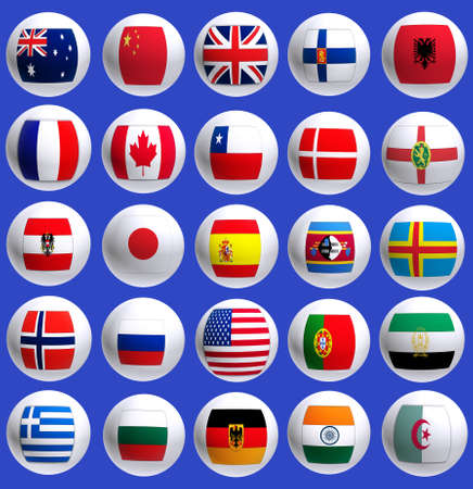 image of flags of different countries on a globe close-upの写真素材