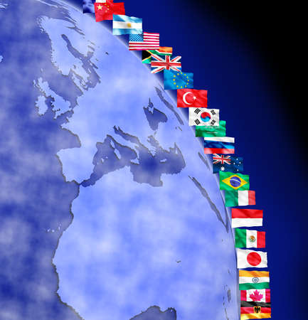 image of flags on  globeの写真素材