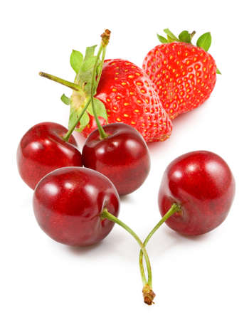 Isolated image of strawberries and cherries closeupの写真素材