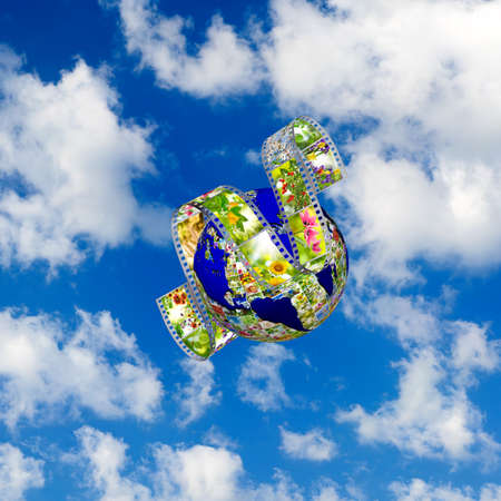stylized earth globe and photographic tapeの写真素材