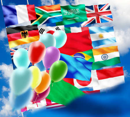image of various flags and balloons closeupの写真素材