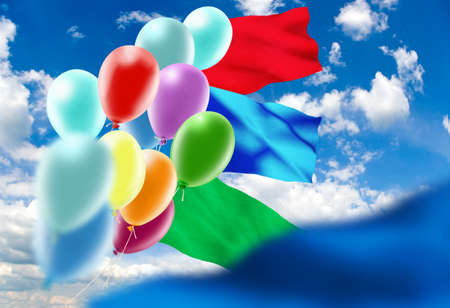 image of of balloons in the sky close-upの写真素材