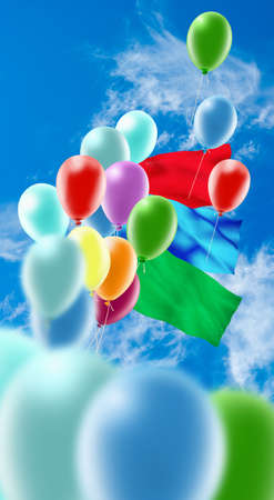 image of of balloons in the sky close-upの写真素材