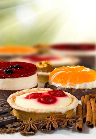 different delicious cakes close upの写真素材