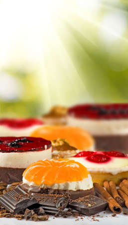 different delicious cakes close upの写真素材