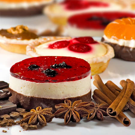 different delicious cakes close upの写真素材