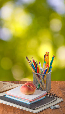 Image of stationery on a green background close-upの写真素材