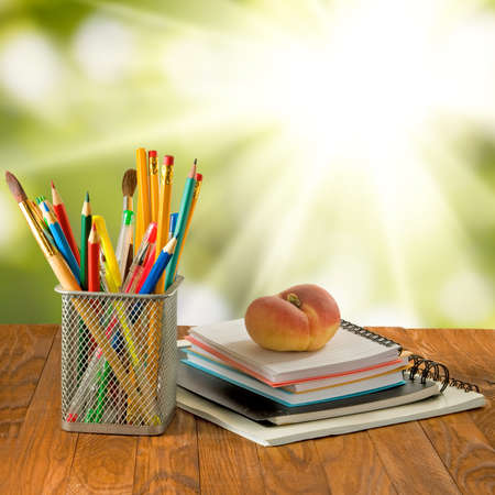 Image of stationery on a green background close-upの写真素材