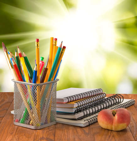 Image of stationery on a green background close-upの写真素材