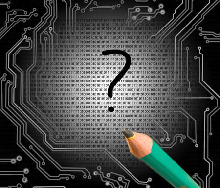 image of question mark on  chip background close-upの写真素材