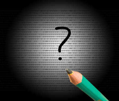 image of sign question on binary numbers background close-upの写真素材