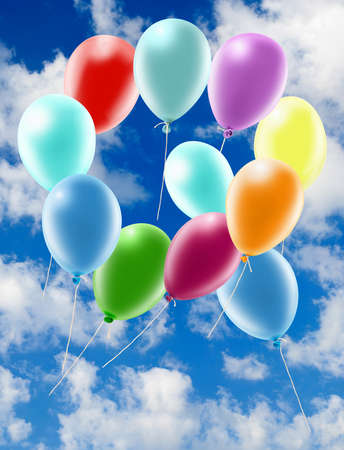 Illustrations. Colorful balls. Alphabet. The letter Q against the sky closeupの写真素材