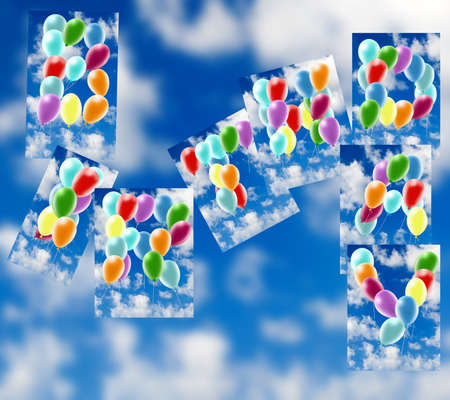 Balloons against the sky.Happy Birthday. 3d illustrationの写真素材
