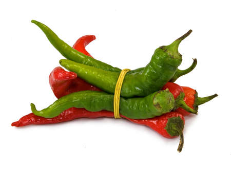 isolated image of red hot pepper on plate closeupの写真素材