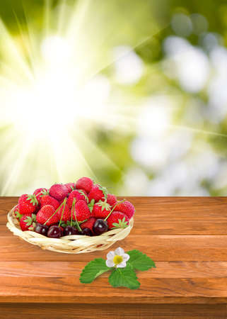 image of strawberries and cherries close-upの写真素材