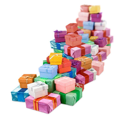 isolated image of many gift boxes on white background closeupの写真素材