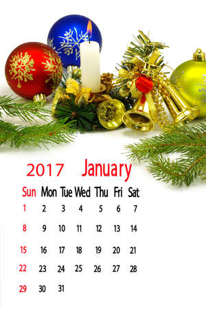 Isolated image of Christmas toys. The festive mood. Calendar for January 2017.の写真素材