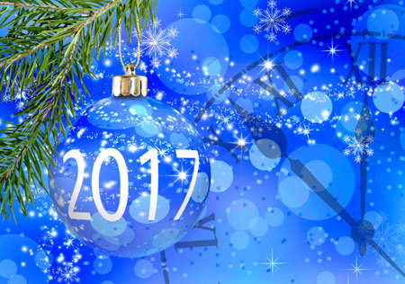 Image of Christmas tree and clock close up.
Stylized Christmas tree and clock
Christmas greeting card on blue background.の写真素材
