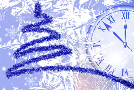 Image of Christmas tree and clock close up.
Stylized Christmas tree and clock
Christmas greeting card on blue background.の写真素材