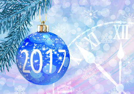 Image of Christmas tree and clock closeup.の写真素材