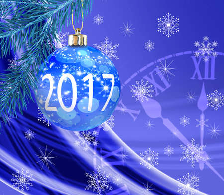 Image of Christmas tree and clock closeup.の写真素材