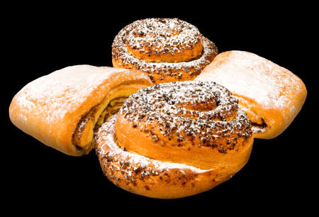 Isolated image of buns on a black background.
Delicious, fresh buns for breakfast.の写真素材