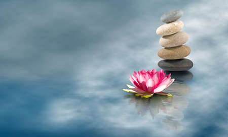 Image of stones and lotus flower on the water closeupの写真素材