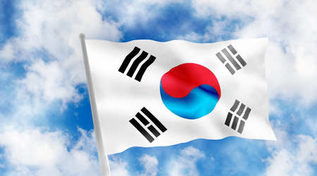 South Korea flag on sky background. 3d illustration