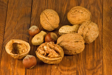 Image of ripe walnuts on the table close-up,