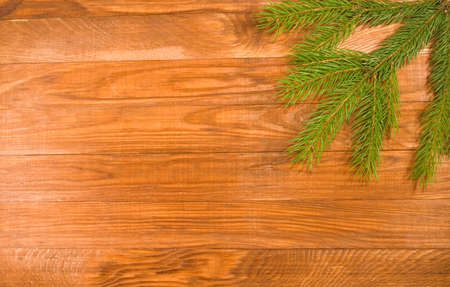 image of spruce twigs on the wooden tableの写真素材