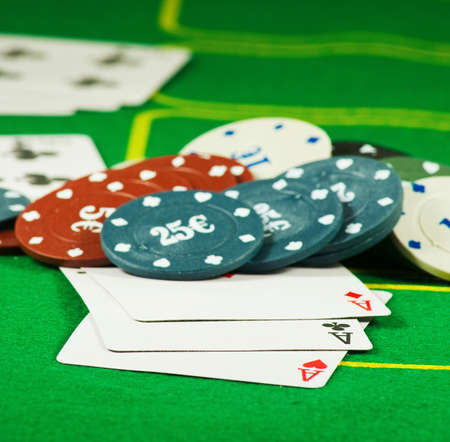 Image of chips and cards for playing poker closeup