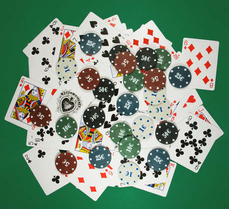 Image of chips and cards for playing poker closeup