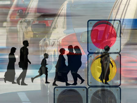 Image of people silhouettes and cars closeupの写真素材